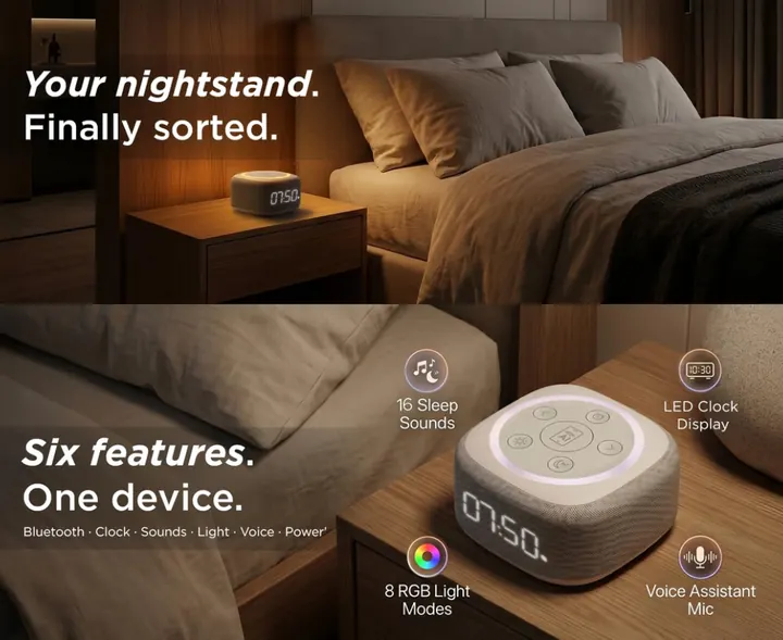 Imágenes de producto para un reloj despertador con sonidos para dormir