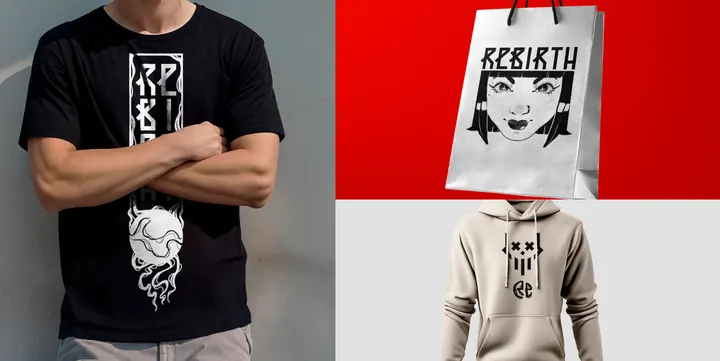 Camiseta, bolsa y buzo de una marca de ropa urbana