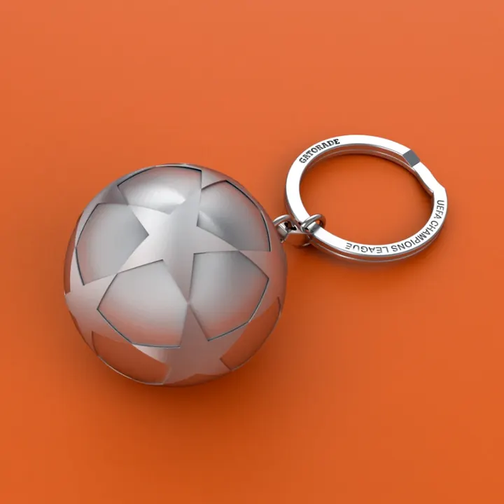 Llavero metálico en forma de balón, render 3D