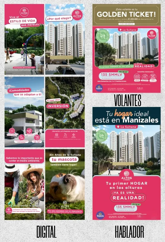 Piezas digitales, volantes y hablador para un proyecto de vivienda