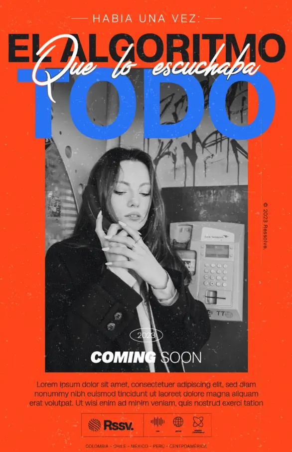 Afiche editorial en rojo y azul