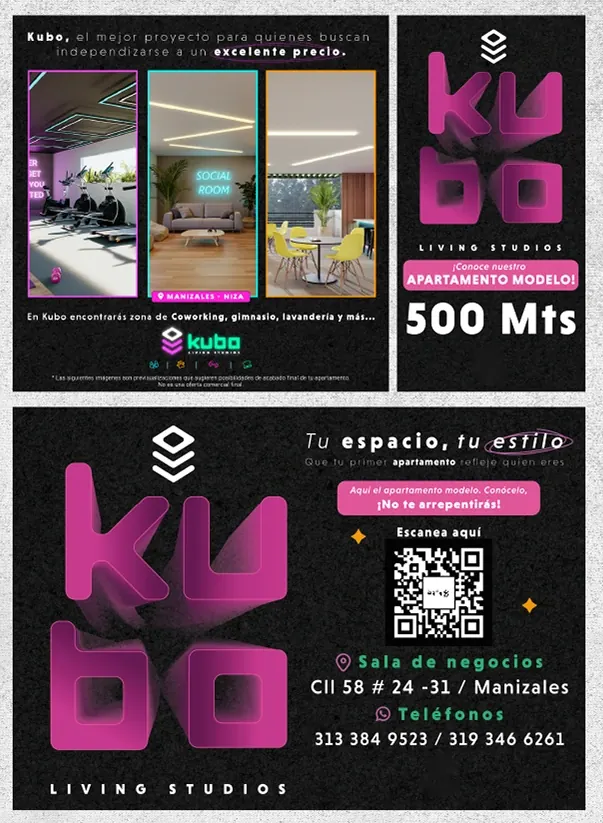 Piezas impresas y digitales para un proyecto de apartaestudios